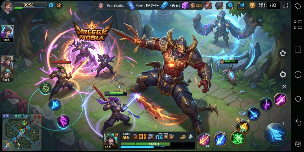 Tangkapan layar permainan 99SL dengan pertarungan seru dalam arena MOBA.
