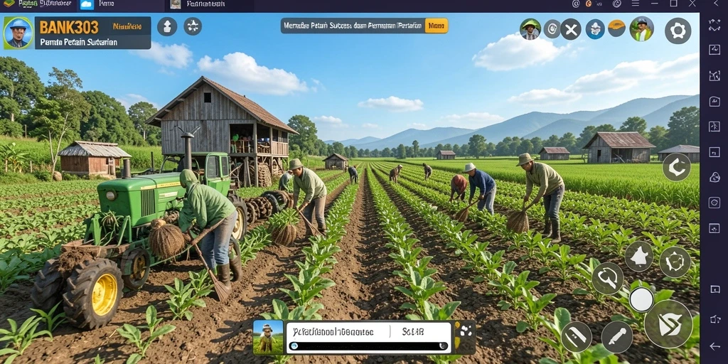 Tampilan gameplay BANK303 dengan aktivitas pertanian nyata.