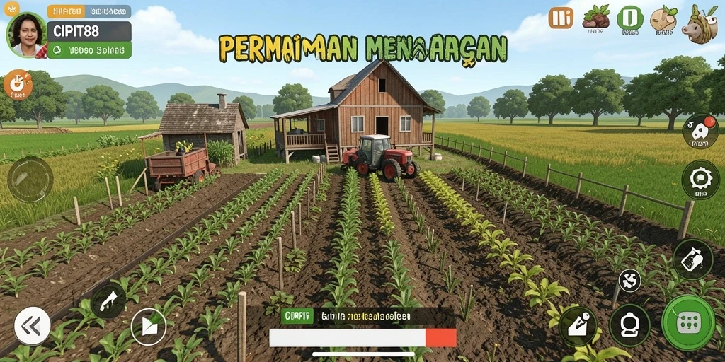 Screenshot utama CIPIT88 menunjukkan gameplay pertanian yang menarik dan interaktif.