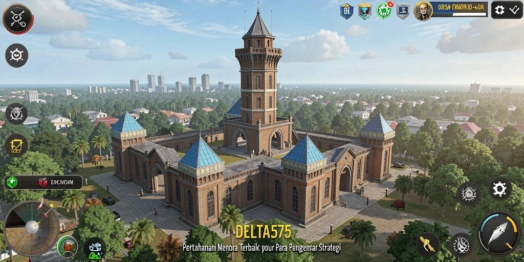 Tampilan gameplay menara yang mendebarkan dan strategis di DELTA575.