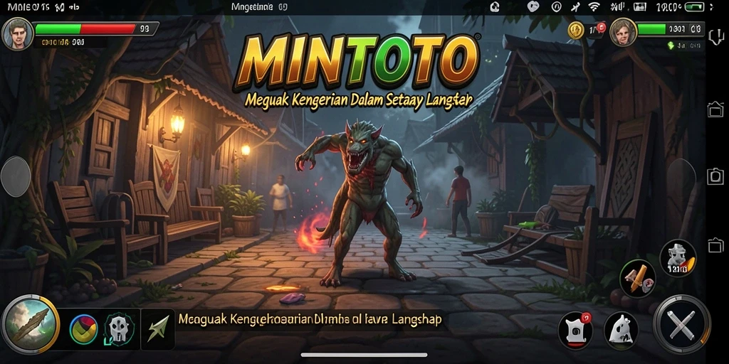 Tangkapan layar gameplay MINTOTO yang mencekam dengan suasana horror yang mendominasi.