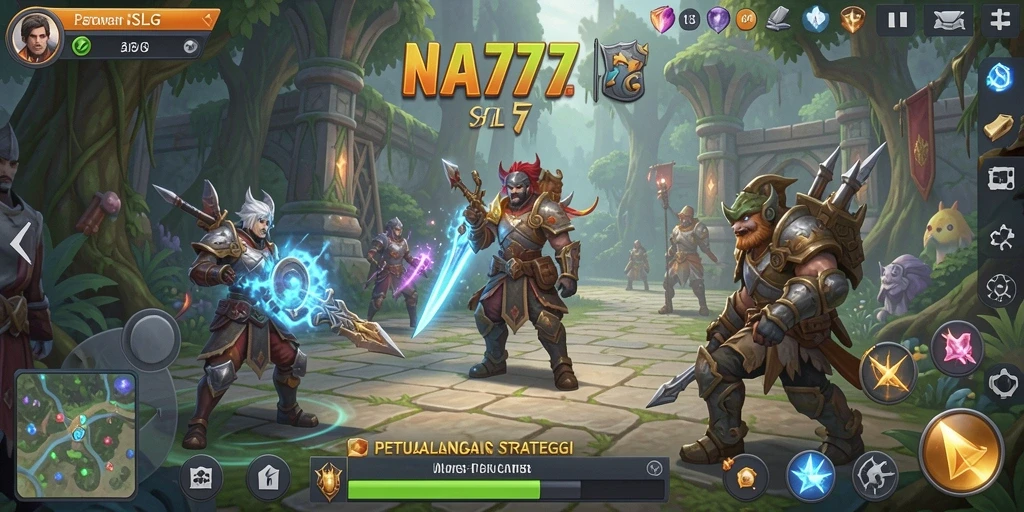 Screenshot utama NA777 menampilkan aksi seru dalam membangun kerajaan.