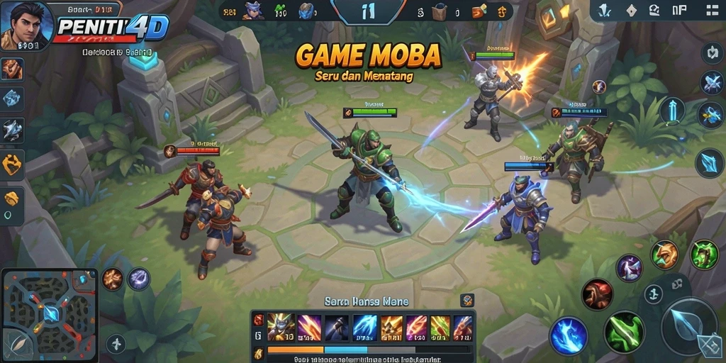 Tampilan gameplay seru di PENITI4D dengan aksi MOBA intens.