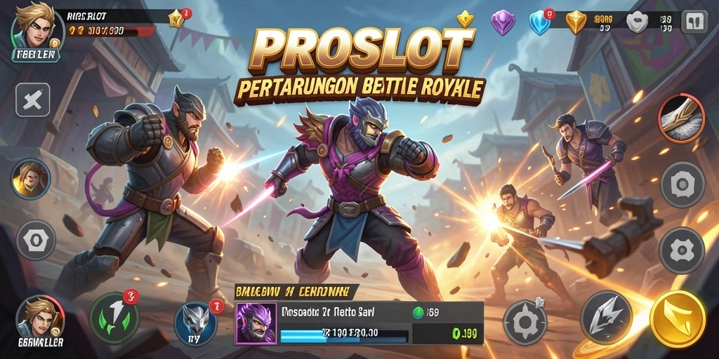 Screenshot gameplay PROSLOT yang menampilkan pertempuran Battle Royale.