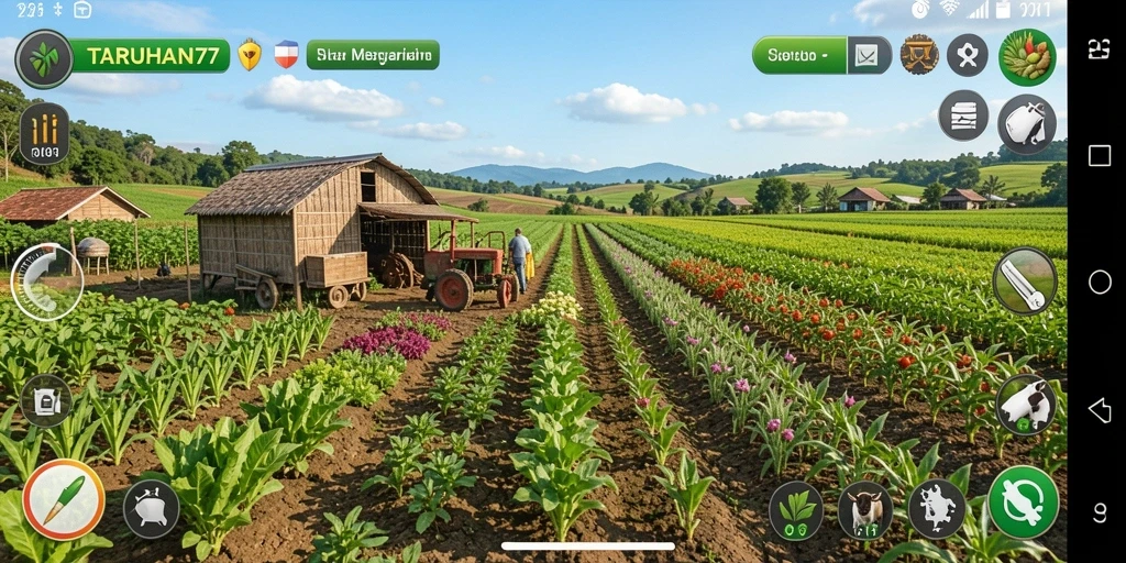 Screenshot gameplay TARUHAN77 dengan suasana pertanian yang indah.