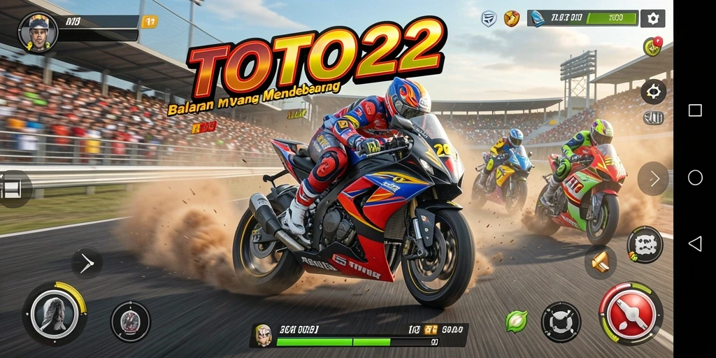 Tampilan gameplay balapan motor yang seru dan mendebarkan.